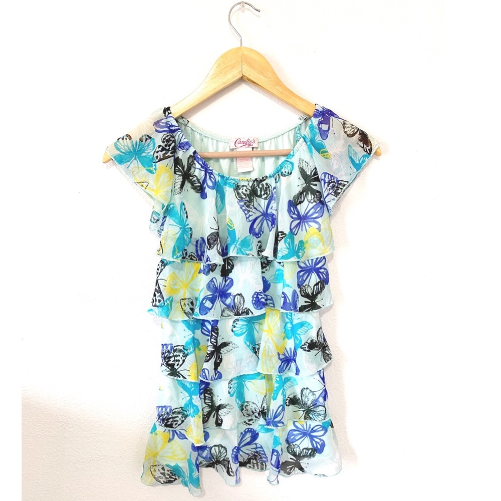 Candies Girls Butterfly Blue Ruffle Blouse